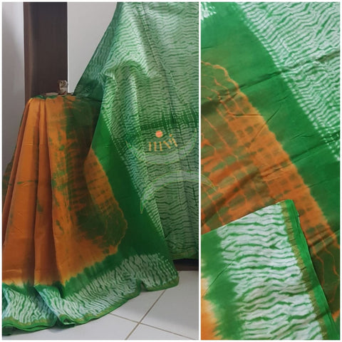 Orange Handloom chanderi shibori saree .Saree comes with plain blouse piece 