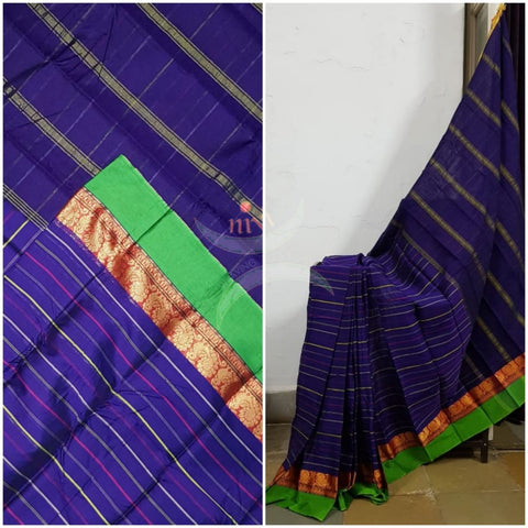 Striped royal blue mercerised South cotton with contrasting green border