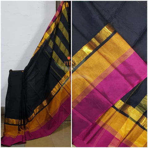 Black mercerised South cotton with 2 coloured border