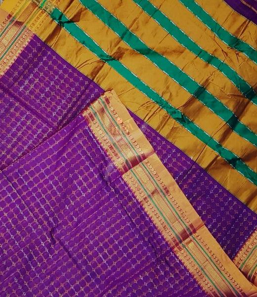 Purple Chukki ilkal with mustard border and pallu