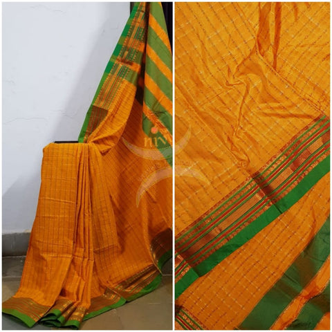 Yellow Chukki ilkal with green border and pallu
