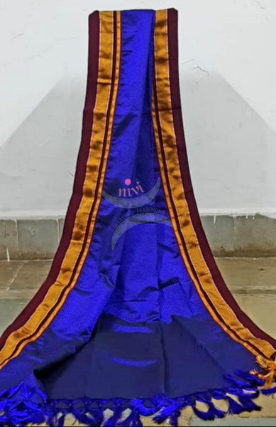Royal blue with maroon border khun dupatta