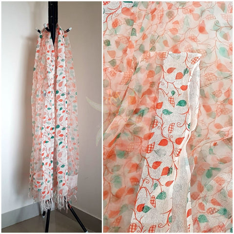 Off white organza dupatta with leaf motifs