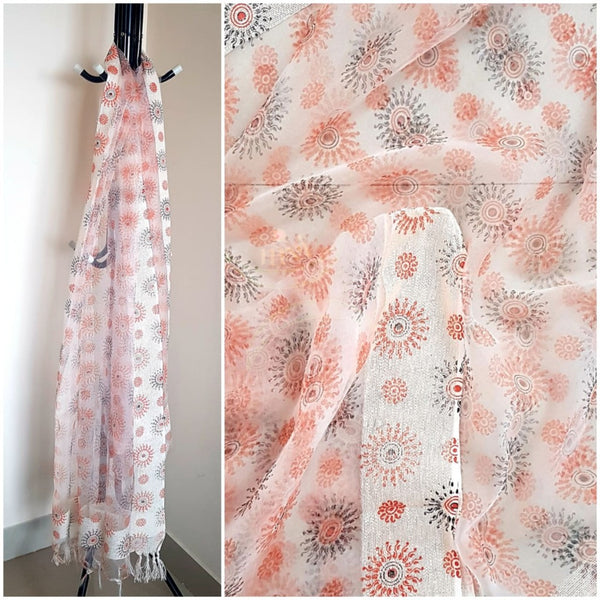 Off white organza dupatta with floral  motifs
