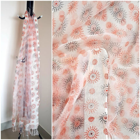 Off white organza dupatta with floral  motifs