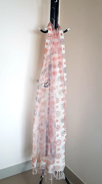 Off white organza dupatta with floral  motifs