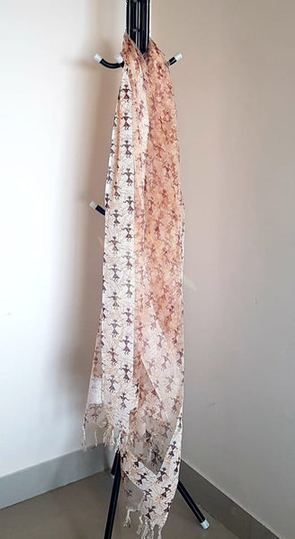 Off white organza dupatta with warli motifs