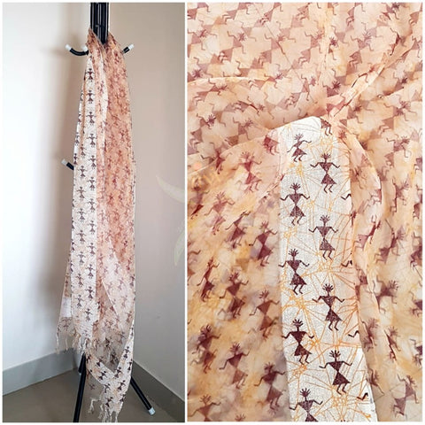 Off white organza dupatta with warli motifs