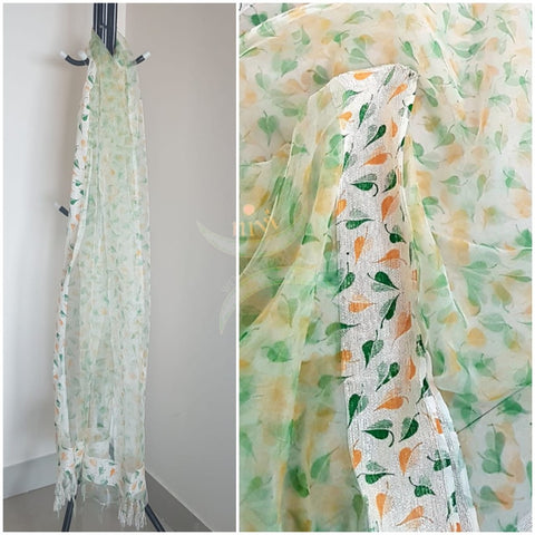 Off white organza dupatta with leaf motifs