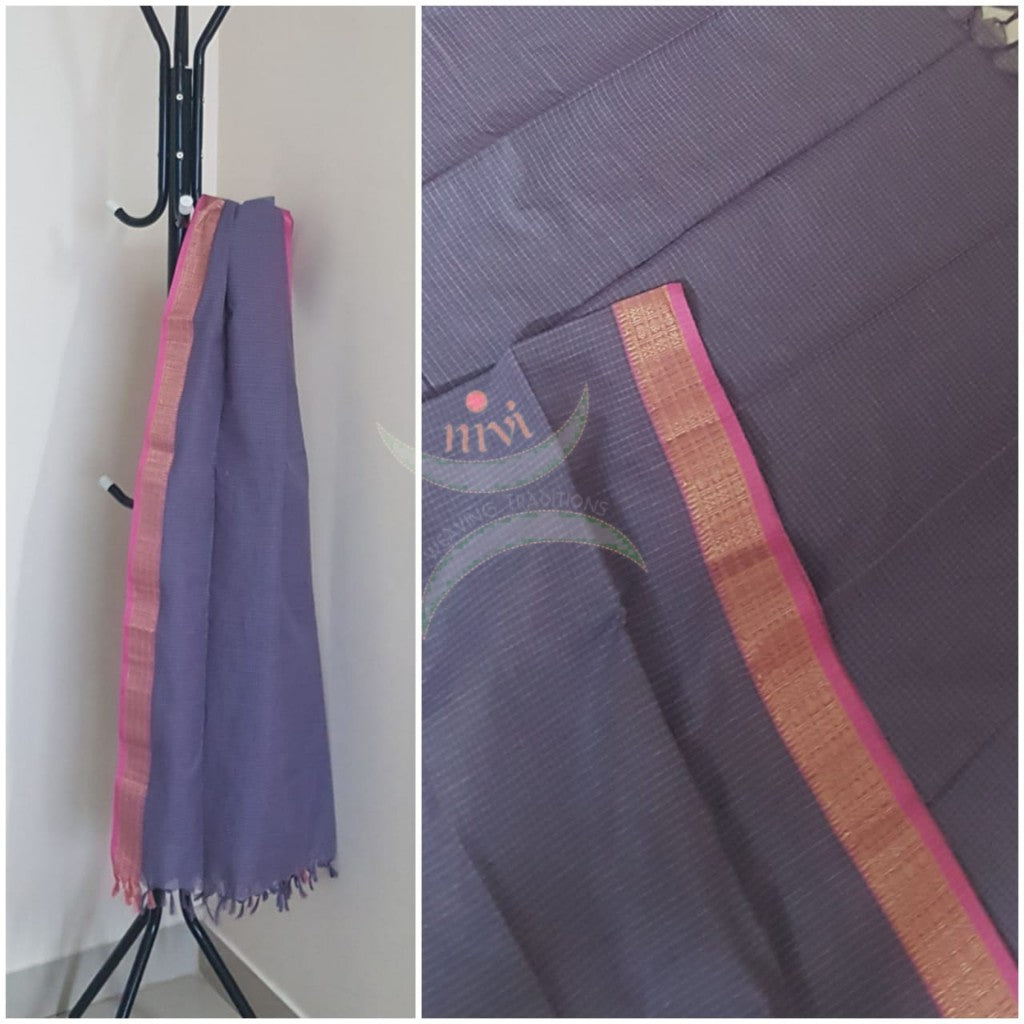 Grey chequared kota cotton dupatta with subtle zari borders.