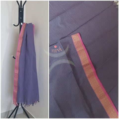 Grey chequared kota cotton dupatta with subtle zari borders.