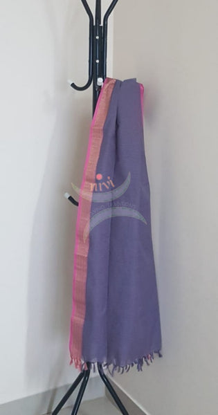 Grey chequared kota cotton dupatta with subtle zari borders.