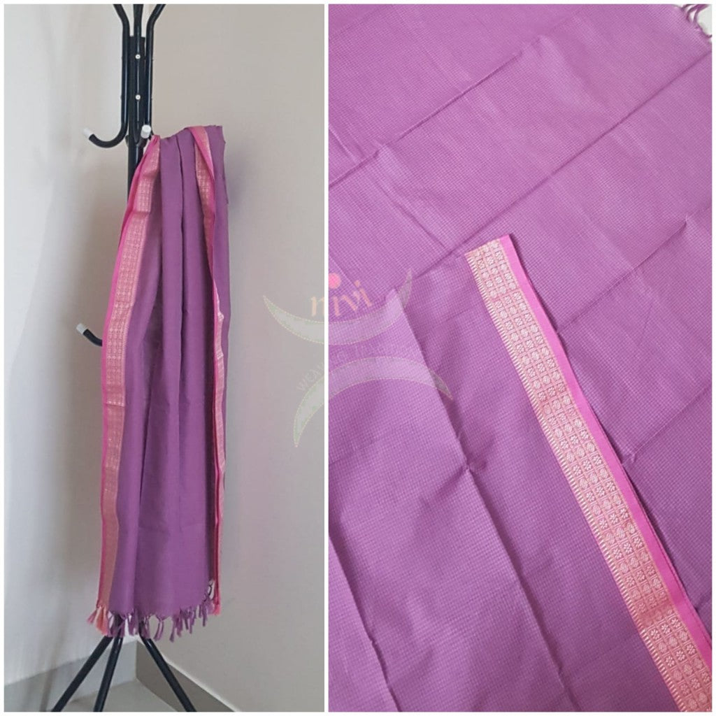 Purple chequared kota cotton dupatta with subtle zari borders.