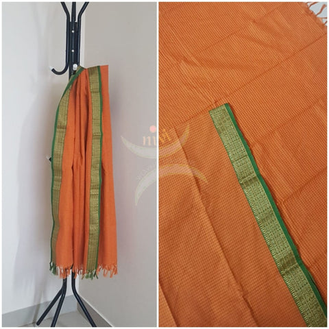 Orange chequared kota cotton dupatta with subtle zari borders.