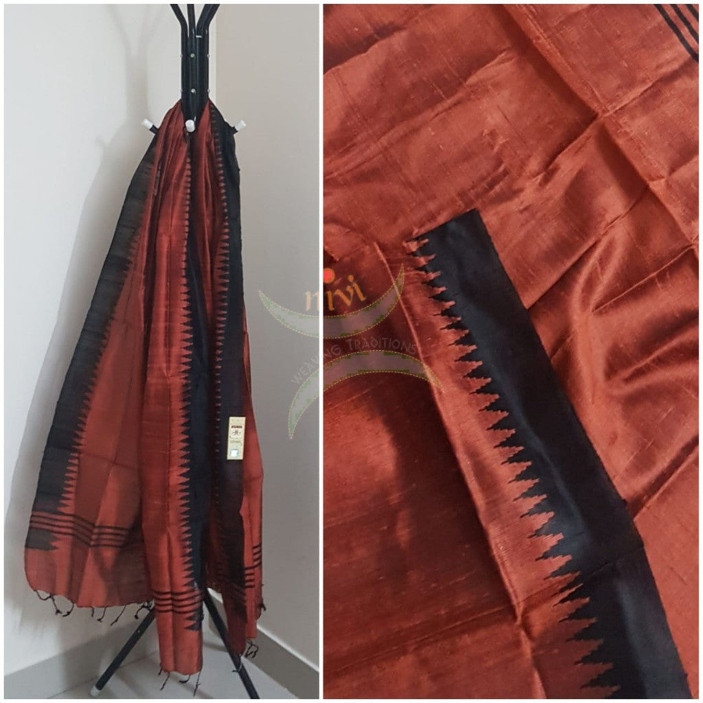 Handloom brown with black temple border kuppadam tussar silk dupatta