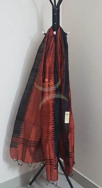 Handloom brown with black temple border kuppadam tussar silk dupatta