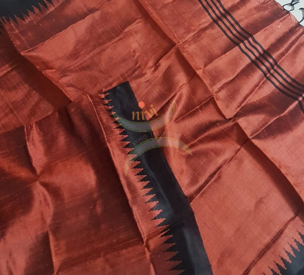 Handloom brown with black temple border kuppadam tussar silk dupatta