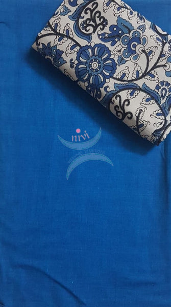 Royal blue handloom mangalgiri top and kalamkari printed bottom and dupatta