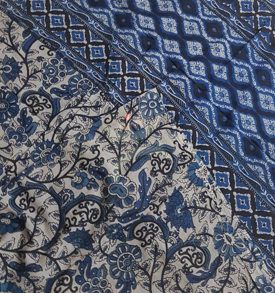 Royal blue handloom mangalgiri top and kalamkari printed bottom and dupatta
