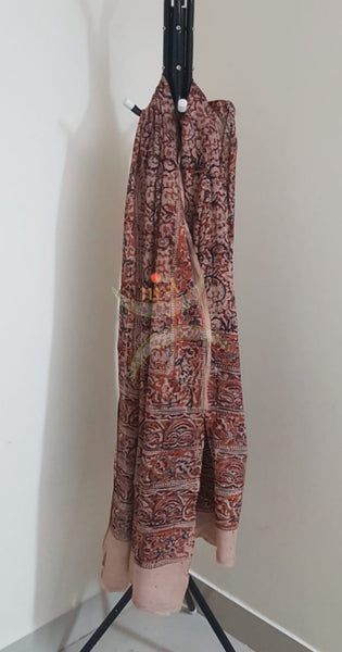 Orange handloom mangalgiri top and kalamkari printed bottom and dupatta