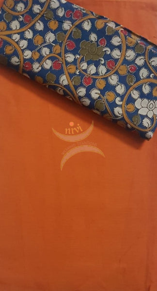 Orange handloom mangalgiri top and kalamkari printed bottom and dupatta
