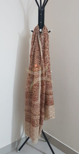 Brown handloom mangalgiri top and kalamkari printed bottom and dupatta