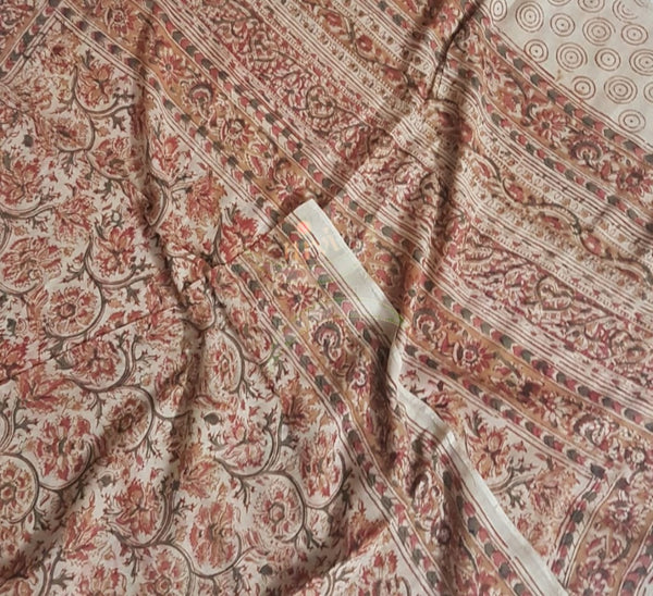 Brown handloom mangalgiri top and kalamkari printed bottom and dupatta
