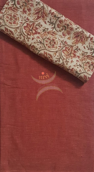 Brown handloom mangalgiri top and kalamkari printed bottom and dupatta