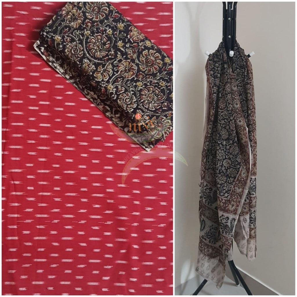 Handloom kalamkari dupatta top and handloom ikat top material  