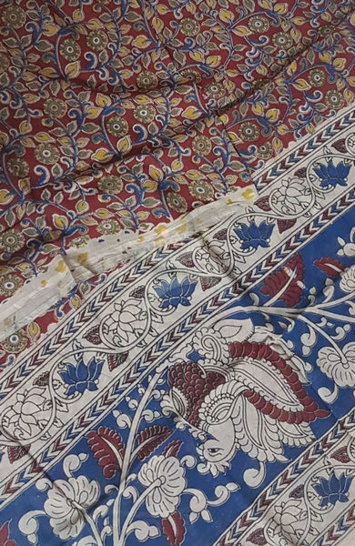 Handloom kalamkari dupatta bottom and handloom ikat top material. 3 piece set 