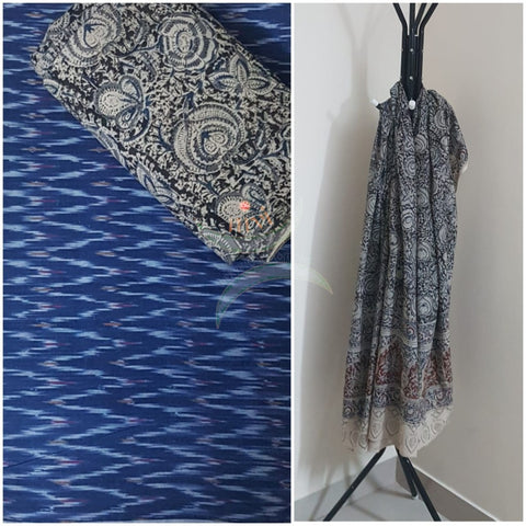 Handloom kalamkari dupatta top and handloom ikat top material  