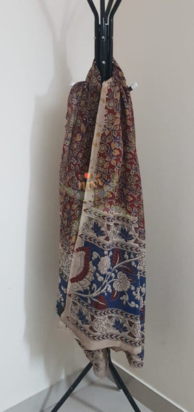 Handloom kalamkari dupatta bottom and handloom ikat top material. 3 piece set 