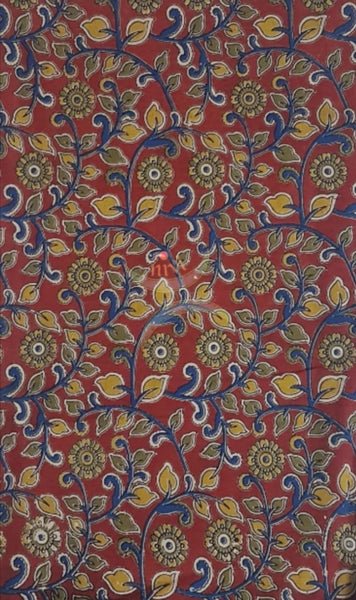 Handloom kalamkari dupatta bottom and handloom ikat top material. 3 piece set 