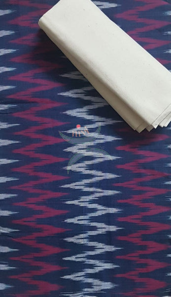 White and blue combination handloom pochampalli ikat 3 piece suit set.