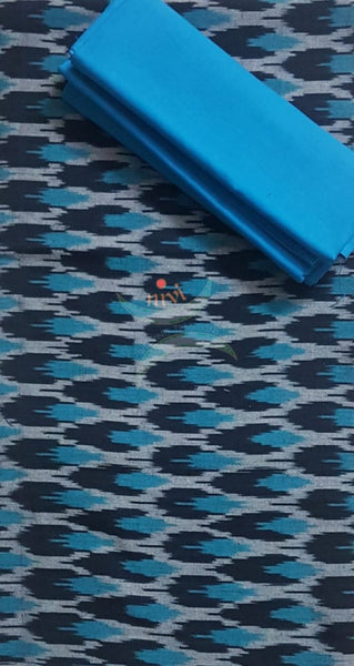 Black and blue combination handloom pochampalli ikat 3 piece suit set.