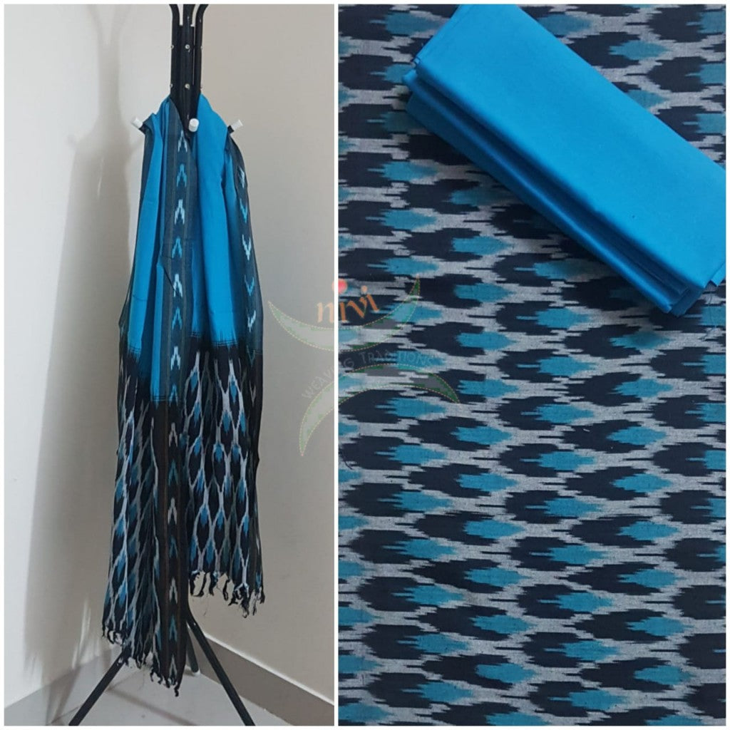Black and blue combination handloom pochampalli ikat 3 piece suit set.