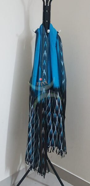 Black and blue combination handloom pochampalli ikat 3 piece suit set.