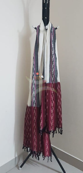 Off white and maroon combination handloom pochampalli ikat 3 piece suit set.