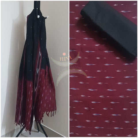 Black and maroon combination handloom pochampalli ikat 3 piece suit set.