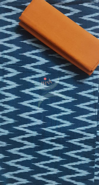 Teal and mustard combination handloom pochampalli ikat 3 piece suit set.