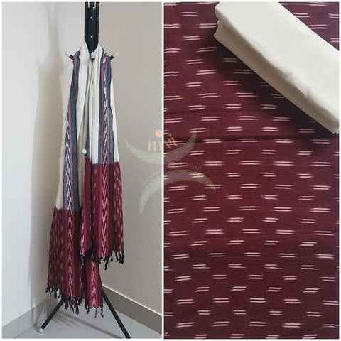 Off white and maroon combination handloom pochampalli ikat 3 piece suit set.