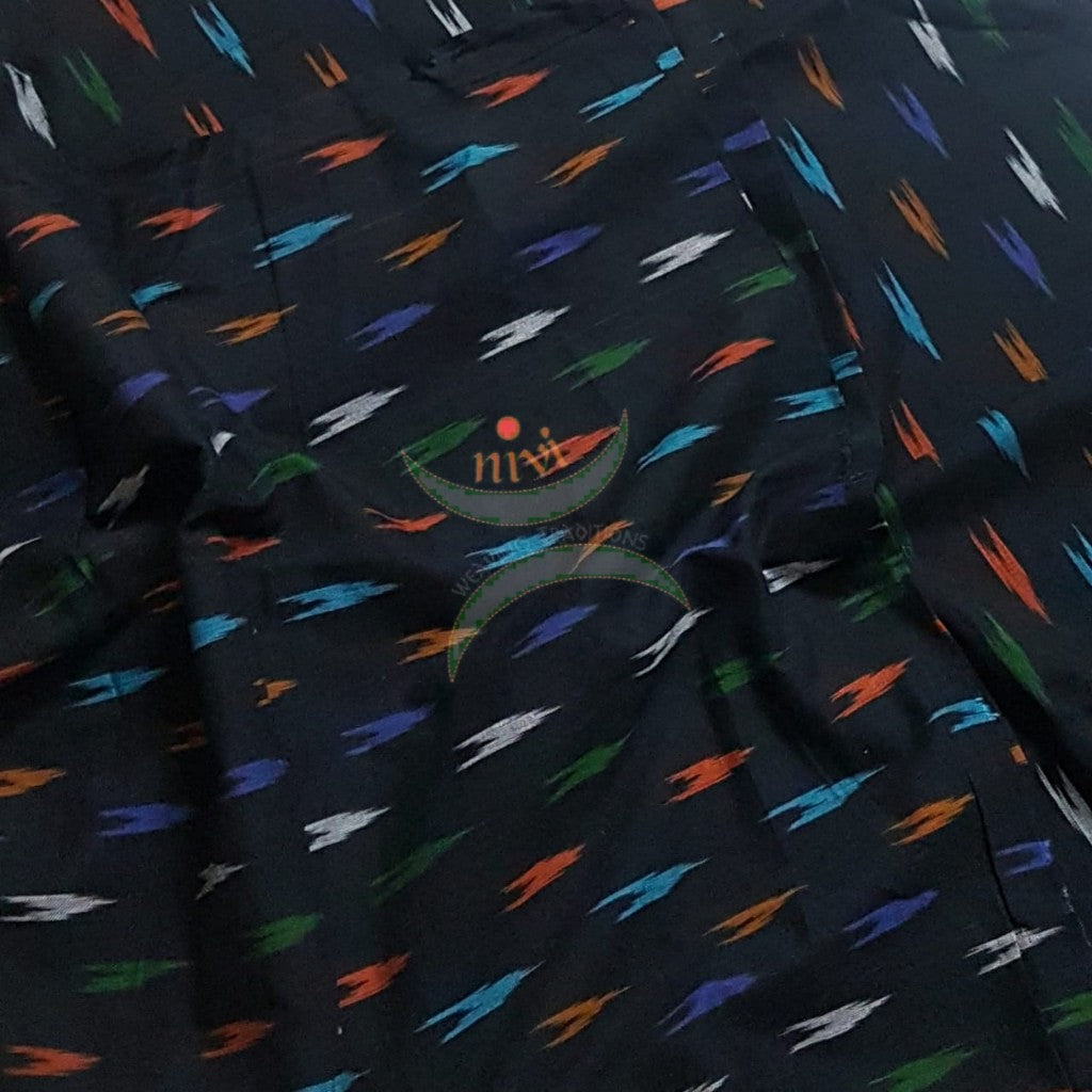 Black color handloom cotton Pochampalli ikat fabric