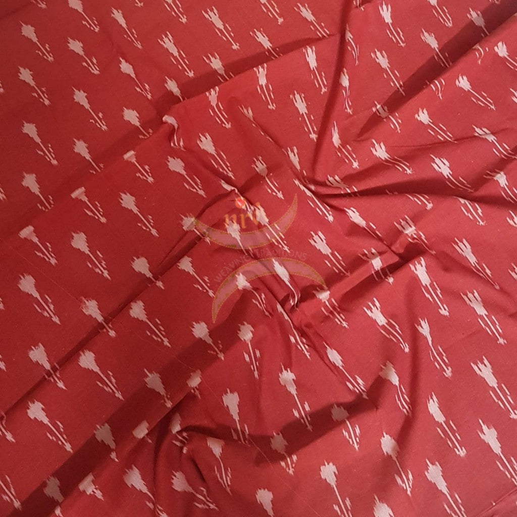 Brick Red color handloom cotton Pochampalli ikat fabric