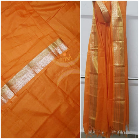 Orange kota cotton dupatta with matt gold border