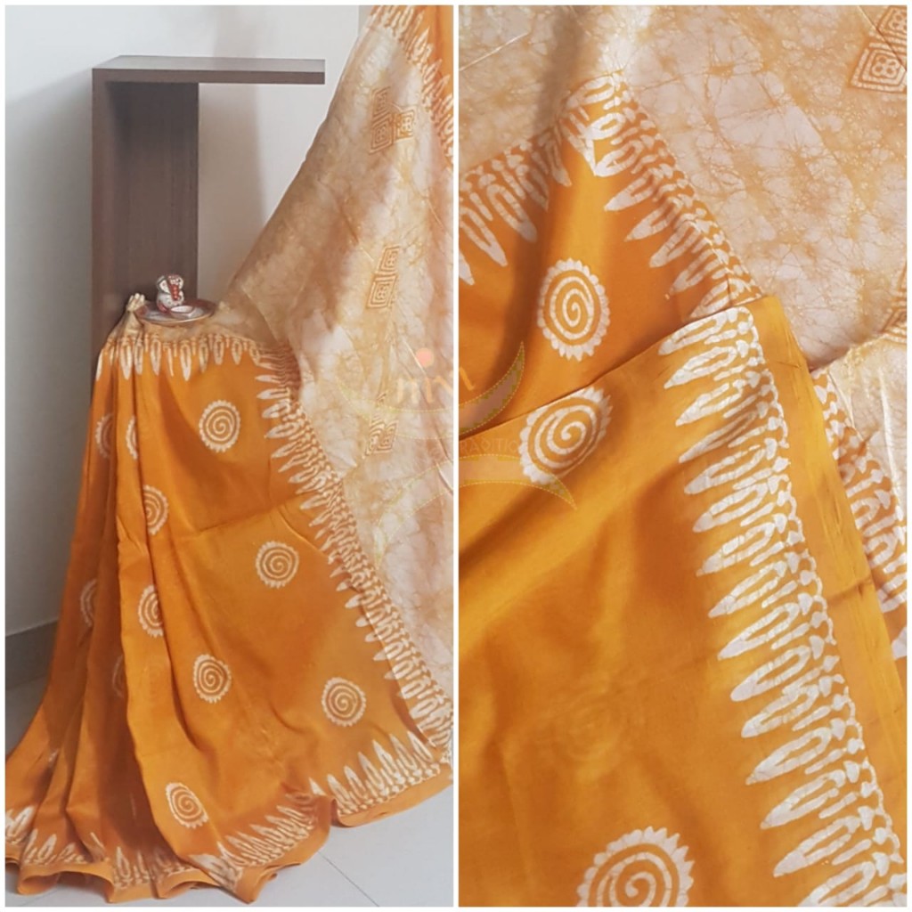 Handloom orange chanderi batik saree