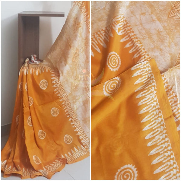 Handloom orange chanderi batik saree