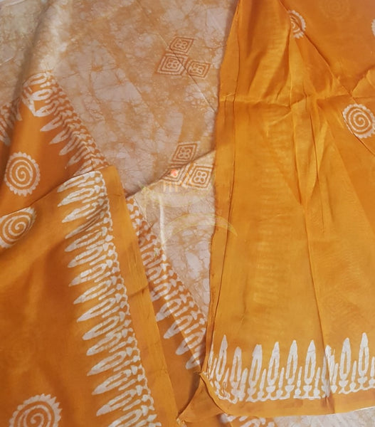 Handloom orange chanderi batik saree