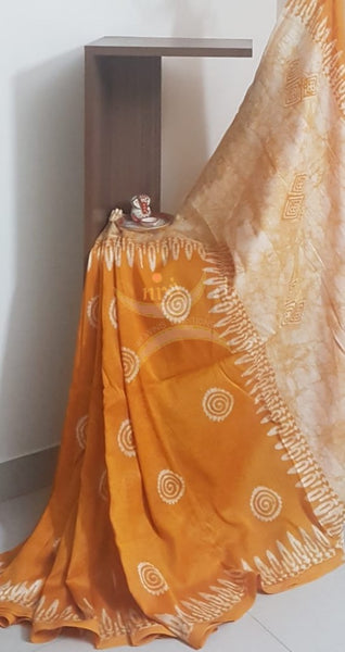 Handloom orange chanderi batik saree