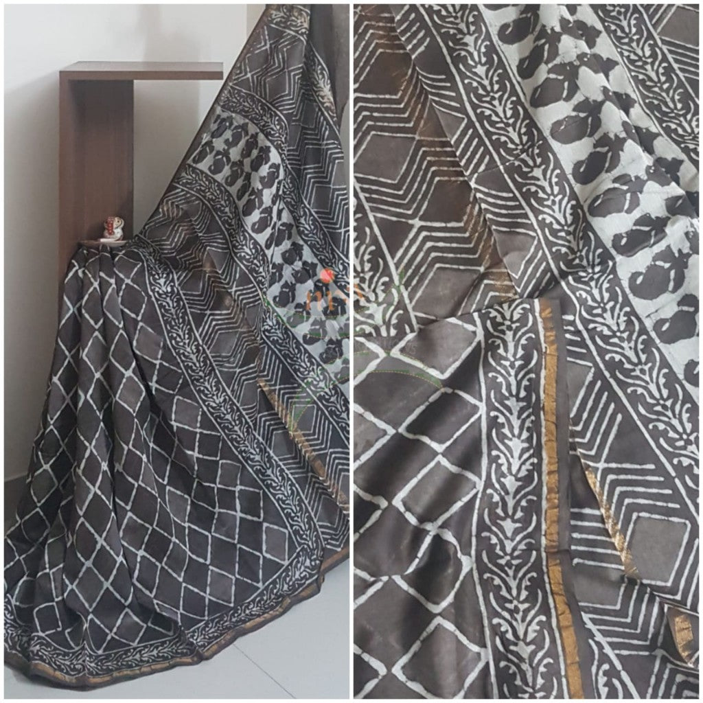 Handloom brown chanderi printed saree