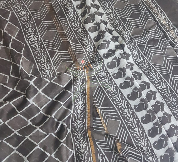 Handloom brown chanderi printed saree